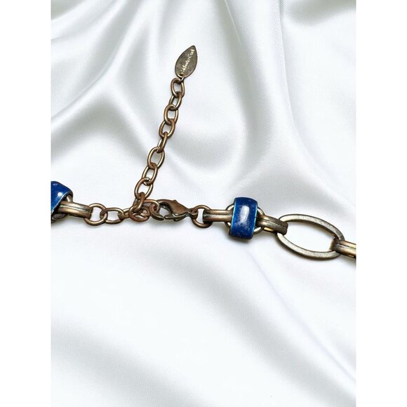 Coldwater Creek Gold-Tone Link Necklace Blue Accents & Rhinestone Details - Picture 6 of 9